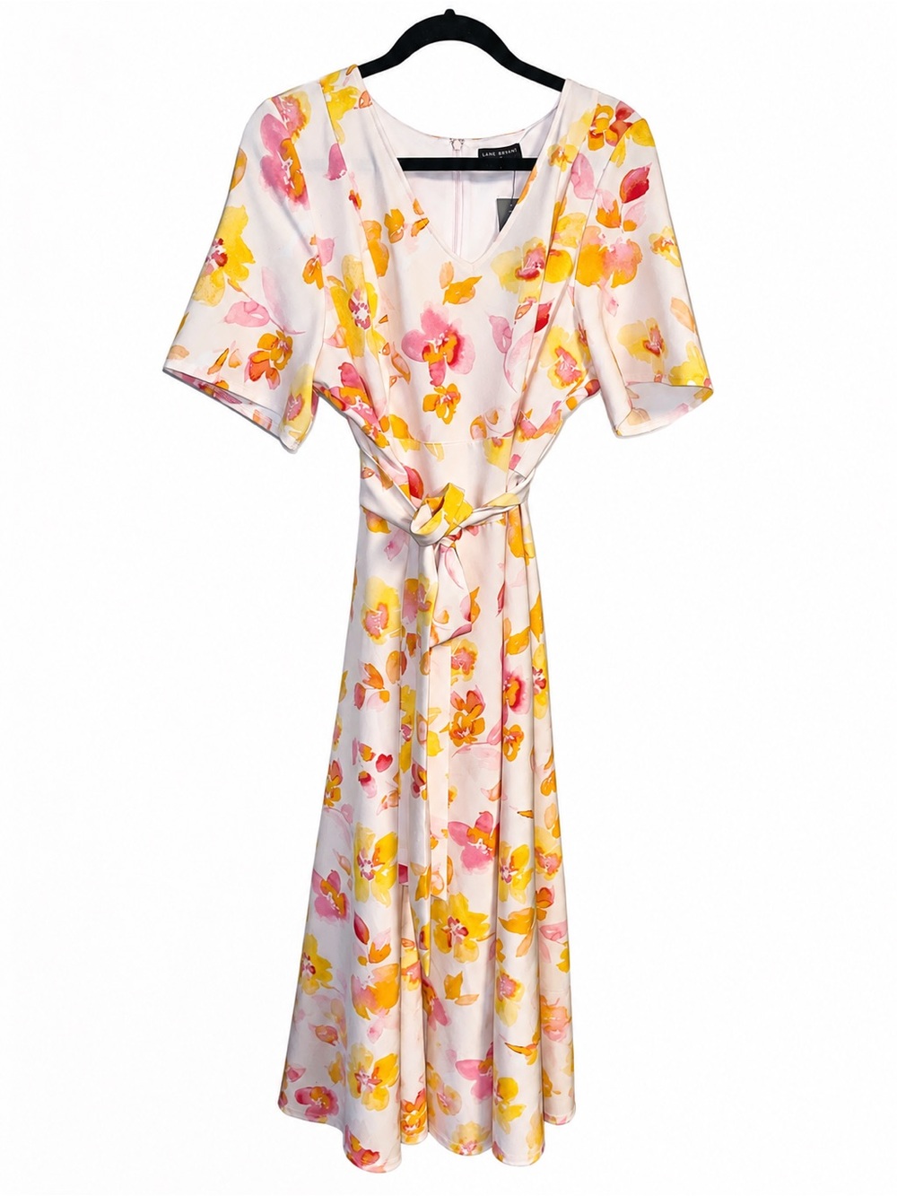 Lane Bryant Cream Floral Dress with Pink and Yellow Blooms